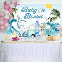 Aperturee - Baby On Board Surf Summer Gender Reveal Backdrop