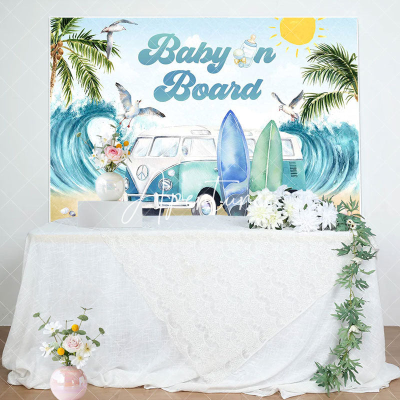 Aperturee - Baby On Board Surf Summer Gender Reveal Backdrop