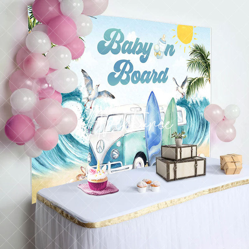 Aperturee - Baby On Board Surf Summer Gender Reveal Backdrop