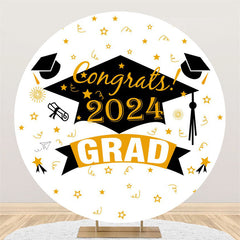 Aperturee - Bachelor Cap Gold Pattern Round Graduation Backdrop