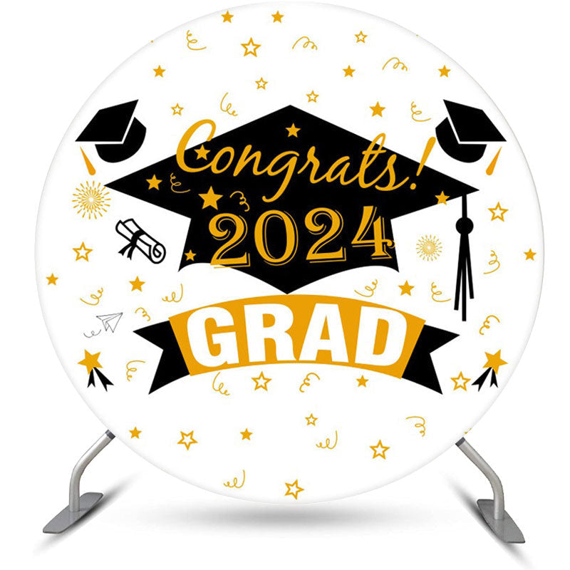 Aperturee - Bachelor Cap Gold Pattern Round Graduation Backdrop