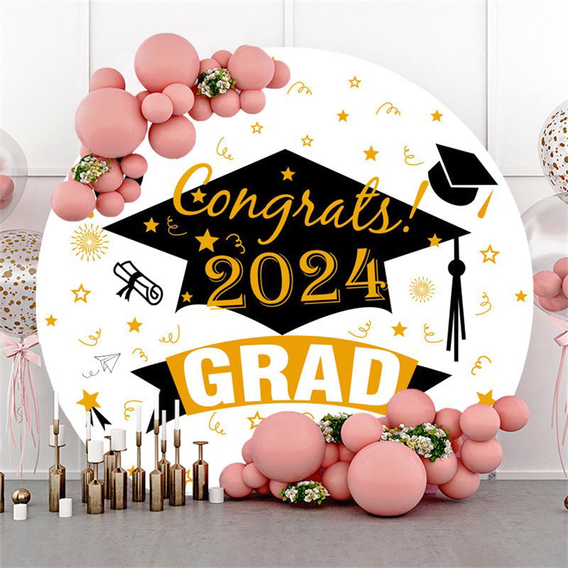 Aperturee - Bachelor Cap Gold Pattern Round Graduation Backdrop