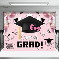 Aperturee - Bachelors Cap Balloon Flag Pink Graduation Backdrop