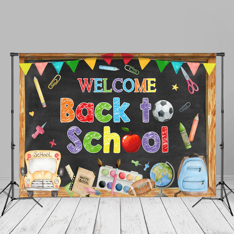 Back To School Backdrop Blackboard Book Pencil Bus - Aperturee