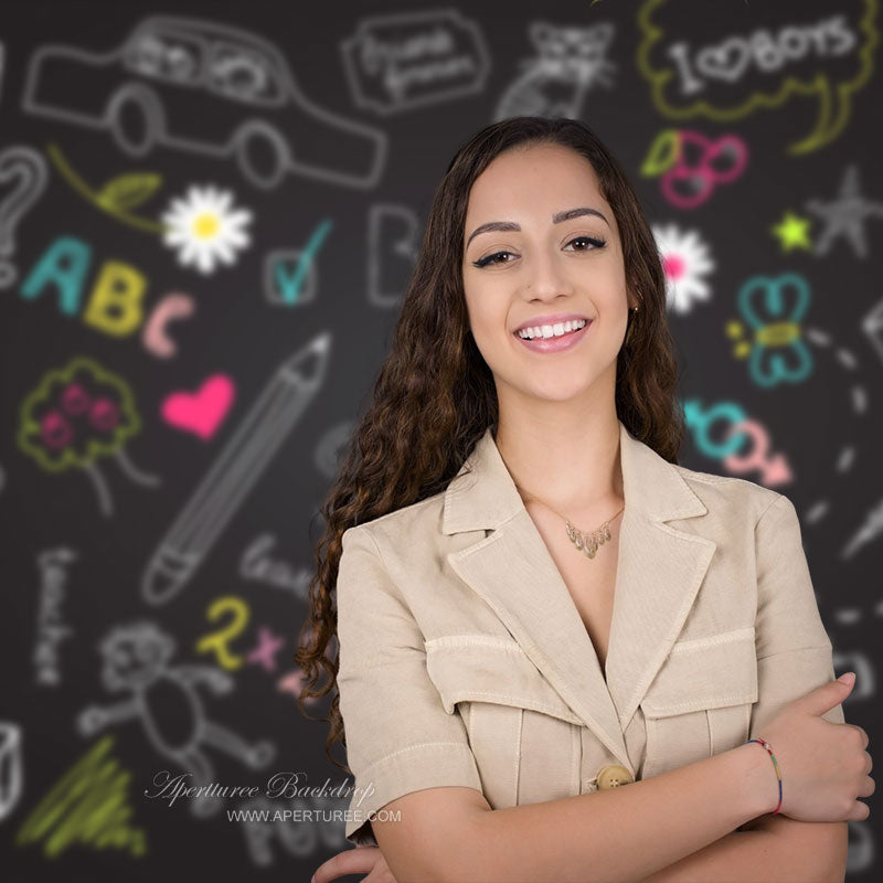 Aperturee - Back To School Blackboard Chalk Drawing Backdrop