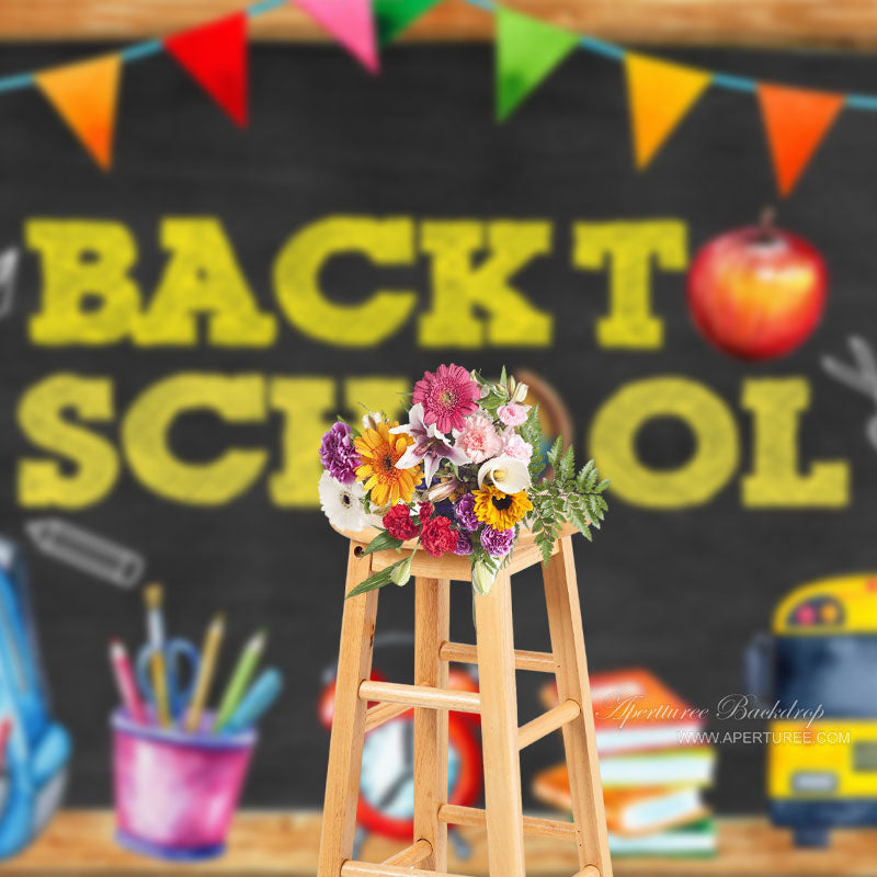 Aperturee - Back To School Pencil Drawing Kids Photo Backdrop