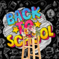 Aperturee - Back To School Stick Figures Chalkboard Backdrop