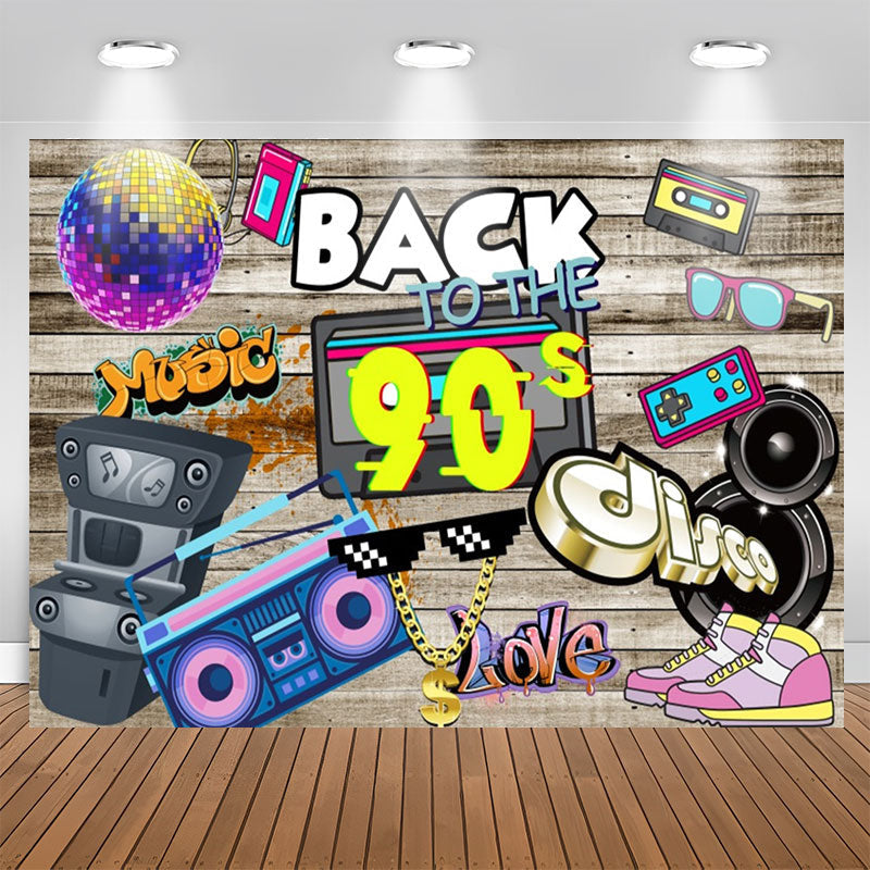 Aperturee - Back To The 90S Disco Wood Wall Birthday Backdrop