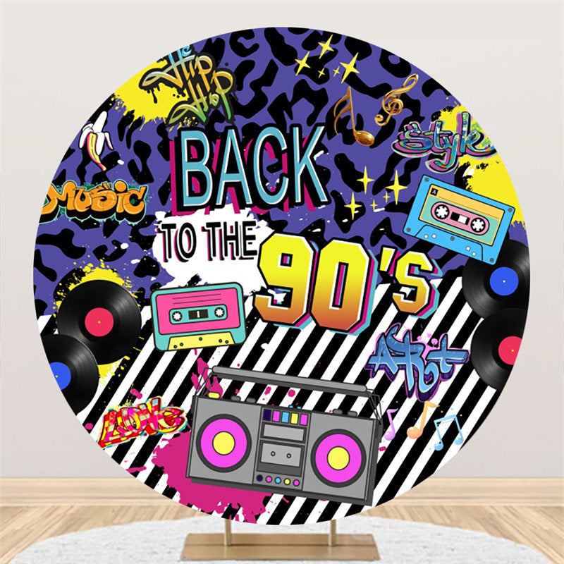 Aperturee Back To The 90s Hip Hop Stripes Round Dance Backdrop