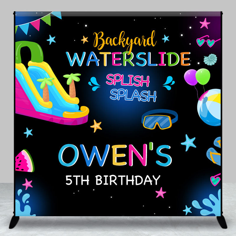 Aperturee - Backyard Waterslide Custom 5th Birthday Backdrop