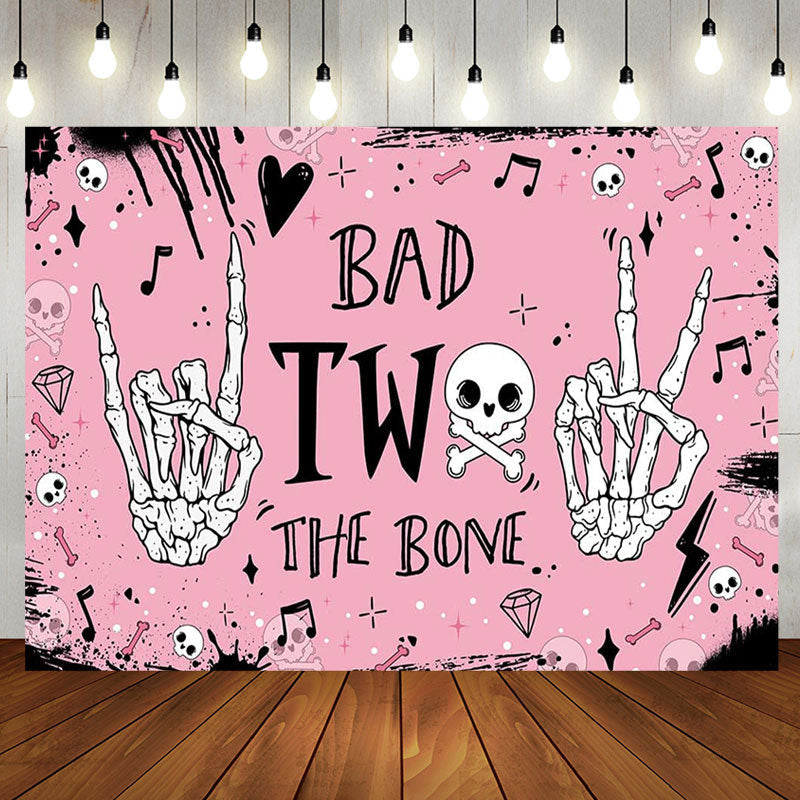 Aperturee - Bad Two The Bone Pink Rock Skull Birthday Backdrop