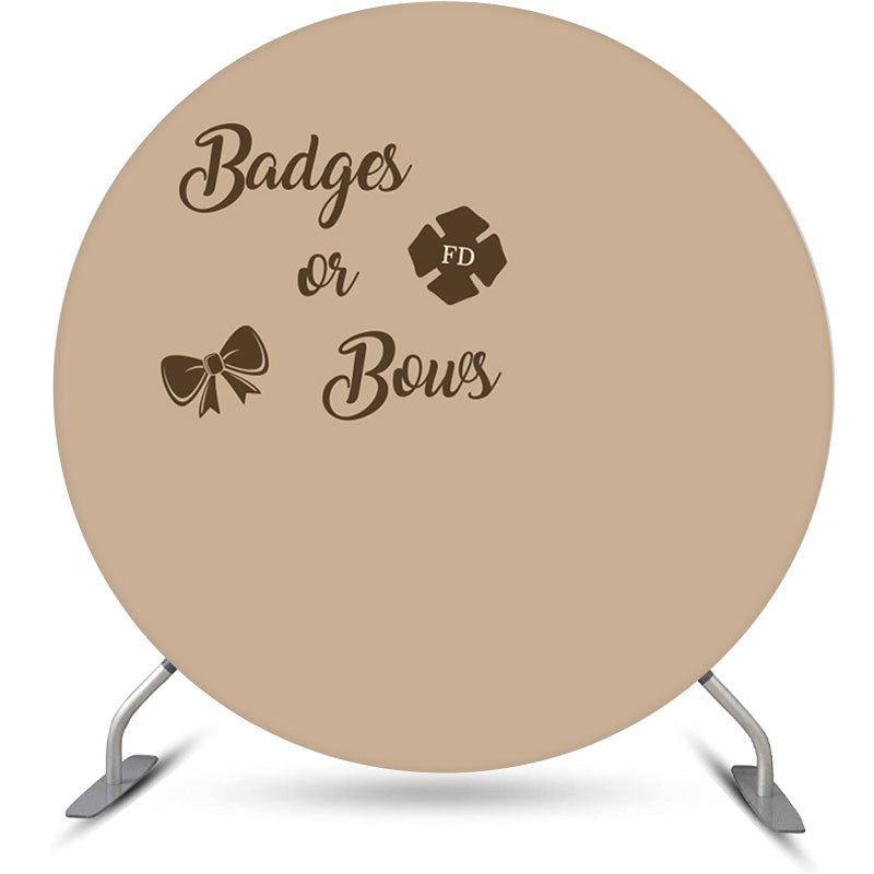 Aperturee - Badges Or Bows Brown Circle Gender Reveal Backdrop