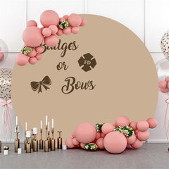 Aperturee - Badges Or Bows Brown Circle Gender Reveal Backdrop