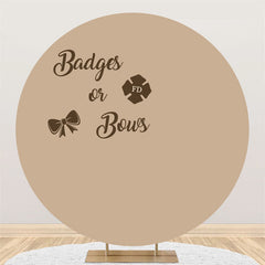 Aperturee - Badges Or Bows Brown Circle Gender Reveal Backdrop