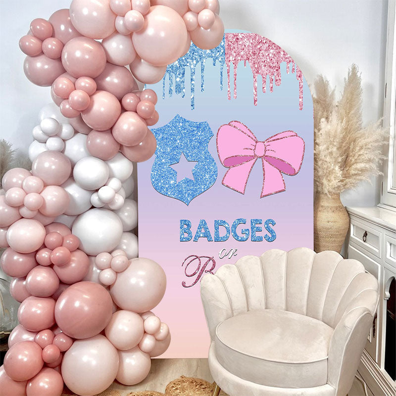 Aperturee - Badges Or Bows Gender Reveal Double Sided Arch Backdrop