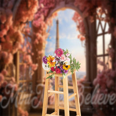 Aperturee - Balcony Eiffel Tower Floral Photo Spring Backdrop