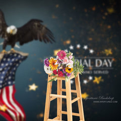 Aperturee - Bald Eagle USA Flag Glitter Bokeh Memorial Day Backdrop