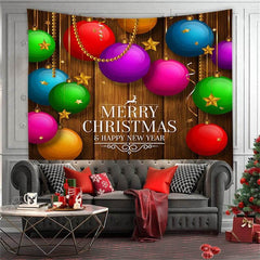 Aperturee - Ball And Wooden Abstract Merry Christmas Wall Tapestry