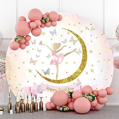 Aperturee Ballet With Butterfly Glitter Round Birthday Backdrop