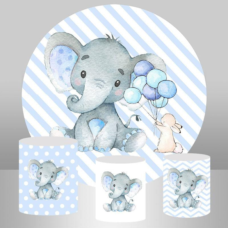 Aperturee Ballon Rabbit And Elephant Round Baby Shower Backdrop