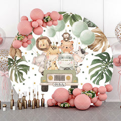 Aperturee - Balloon Animals Car Leaves Round Baby Shower Backdrop