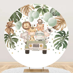 Aperturee - Balloon Animals Car Leaves Round Baby Shower Backdrop