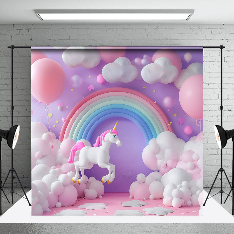 Aperturee - Balloon Cloulds Rainbow Unicorn Backdrop For Photo