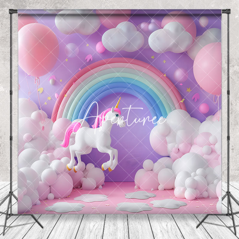 Aperturee - Balloon Cloulds Rainbow Unicorn Backdrop For Photo