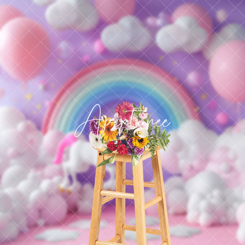 Aperturee - Balloon Cloulds Rainbow Unicorn Backdrop For Photo