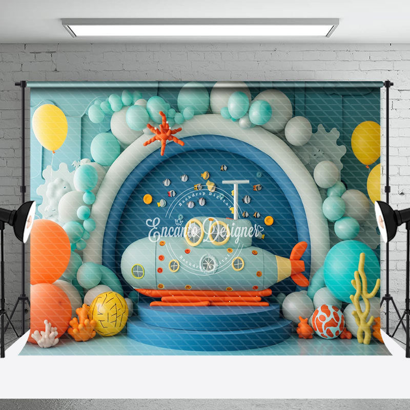 Aperturee - Balloon Fish Submarine Birthday Cake Smash Backdrop