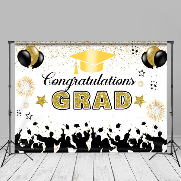 Balloon Gold Glitter White Graduation Backdrop For Photo - Aperturee