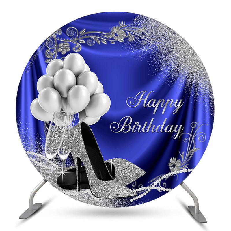 Aperturee Balloon Heel Blue Silver Round Birthday Backdrop