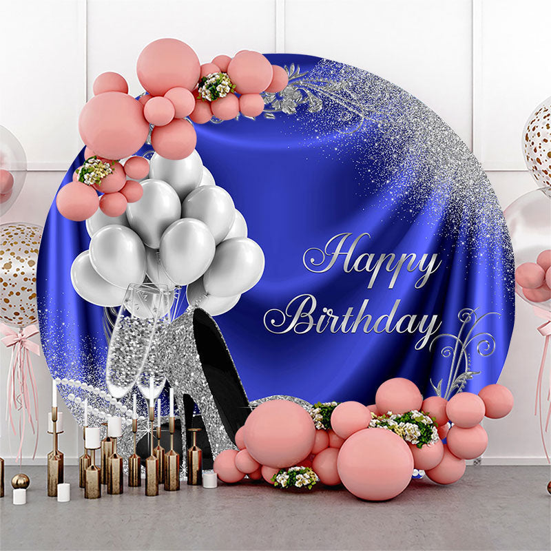 Aperturee Balloon Heel Blue Silver Round Birthday Backdrop