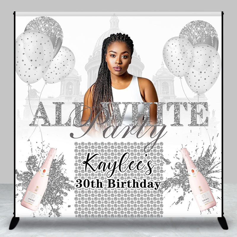 Aperturee - Balloons All White Custom 30th Birthday Backdrop