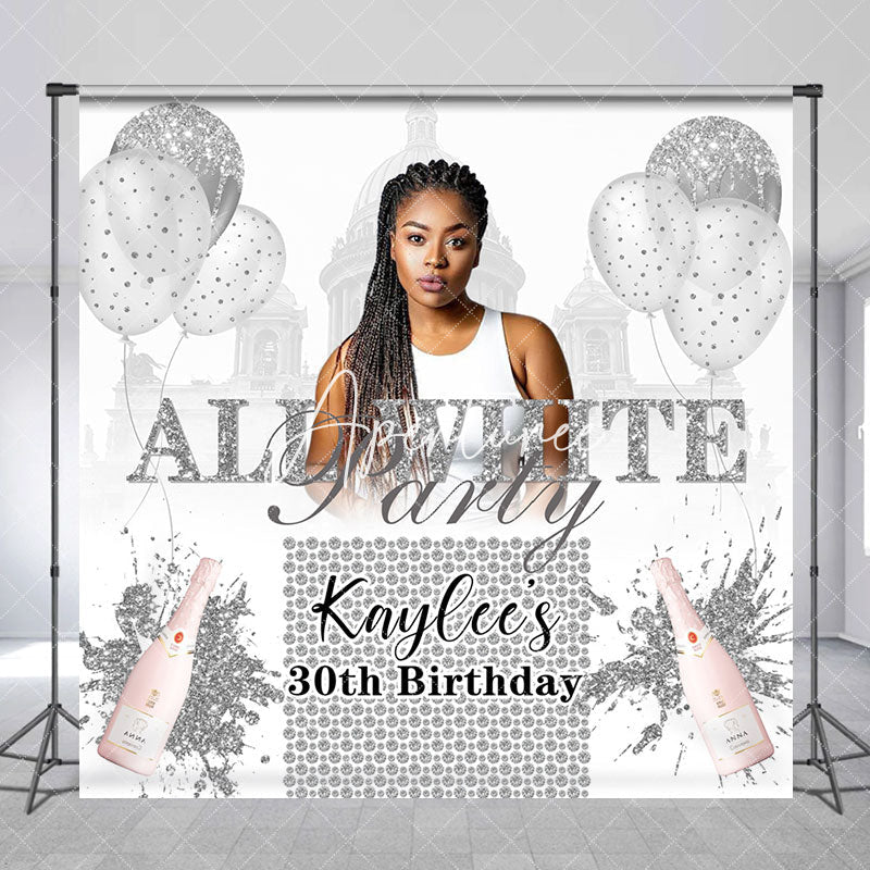 Aperturee - Balloons All White Custom 30th Birthday Backdrop