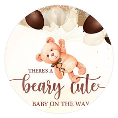 Aperturee - Balloons And Bear Round Baby Shower Backdrop