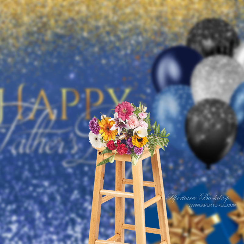 Aperturee - Balloons Glitter Blue Gold Fathers Day Backdrop