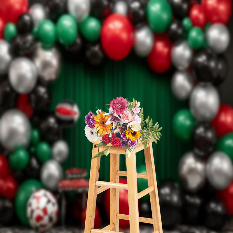 Aperturee - Balloons Green Curtain Birthday Cake Smash Backdrop