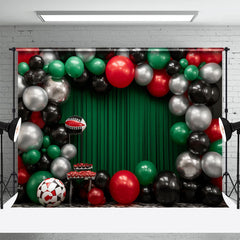 Aperturee - Balloons Green Curtain Birthday Cake Smash Backdrop