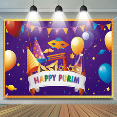 Aperturee - Balloons Masquerade Purple Happy Purim Backdrop