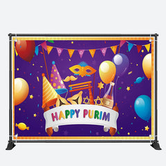 Aperturee - Balloons Masquerade Purple Happy Purim Backdrop