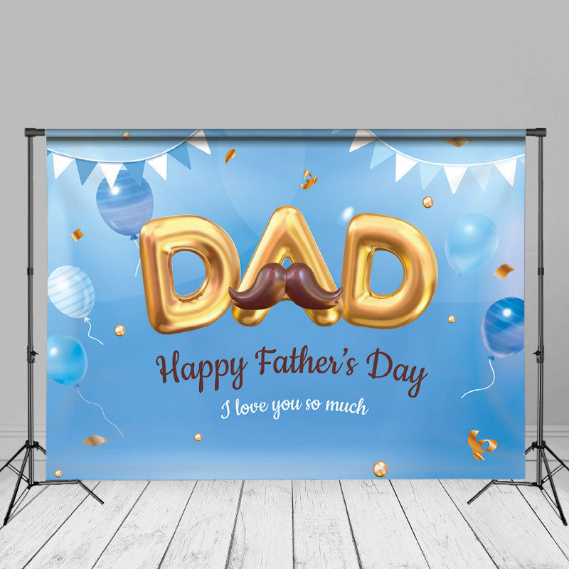 Aperturee - Balloons Moustache Blue Happy Fathers Day Backdrop