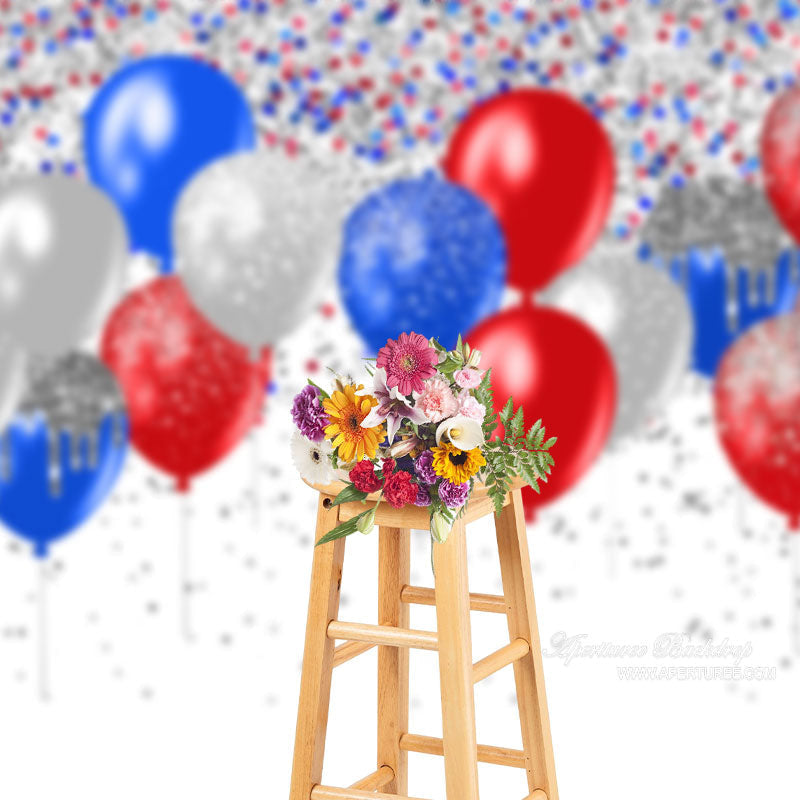 Aperturee - Balloons Silver Glitter Independence Day Backdrop