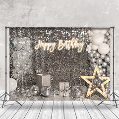 Aperturee - Balloons Silver Shining Sequin Birthday Backdrop