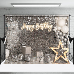 Aperturee - Balloons Silver Shining Sequin Birthday Backdrop