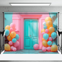 Aperturee - Balloons Teal Pink Retro Door Photo Booth Backdrop