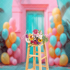 Aperturee - Balloons Teal Pink Retro Door Photo Booth Backdrop