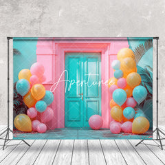 Aperturee - Balloons Teal Pink Retro Door Photo Booth Backdrop