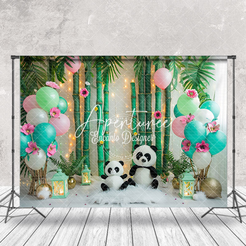 Aperturee - Bamboo Forest Panda Balloons Cake Smash Backdrop