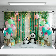 Aperturee - Bamboo Forest Panda Balloons Cake Smash Backdrop